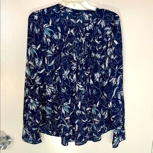 Kaari blue Navy Blue, cream and teal Floral Women's blouse, size L